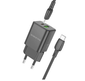 Сетевое зарядное устройство BOROFONE BN13 PD30W+QC3.0 (USB, Type-C), кабель Type-C-Type-C, черный