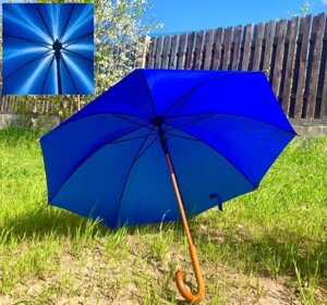 Зонт-трость универсальный Arwood полуавтомат деревянная ручка. Синий.