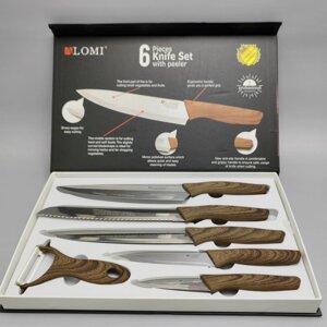Набор кухонных ножей из нержавеющей стали 6 предметов Alomi  ALM-0018A/ Подарочная упаковка
