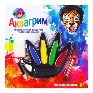 Набор аквагрима для детей (6 цветов, карандаш, спонж, аппликатор)