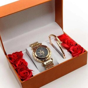 Женский подарочный набор 2в1 PANDORA (часы + браслет в коробочке с розами)