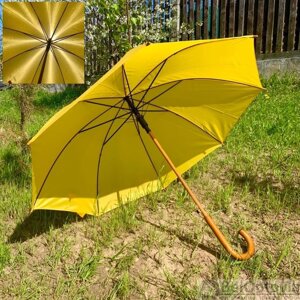 Зонт-трость универсальный Arwood полуавтомат деревянная ручка. Желтый.