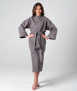 Вафельный женский халат. Цвет серый