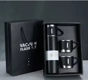 Термос с тремя кружками Vacuum set / Подарочный набор с вакуумной изоляцией / 500 мл.