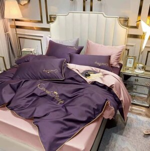 Комплект постельного белья Good Sleep Премиум, Сатин, Евро размер. Фиолетовый + нежно-розовый