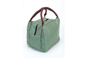 Термосумка для ланч-бокса в полоску «ГОРЯЧИЙ ОБЕД» зеленая (NEW Stripe Lunch Box Bag With Handle green)