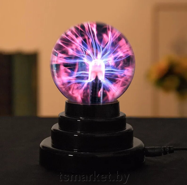 Плазменный шар Plasma light декоративная лампа Тесла, 8 см. / Магический ночник с молниями от компании TSmarket - фото 1