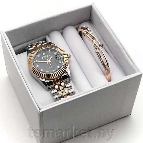 Подарочный набор для женщин в стиле ROLEX часы + браслет в коробке 4 вида