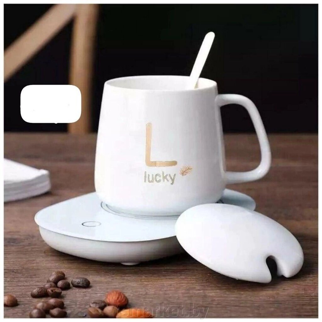 Подарочный набор. Керамическая чашка с ложкой для горячих напитков, с подогревом до 55 градусов от USB порта от компании TSmarket - фото 1