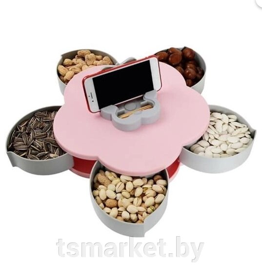 Поднос-органайзер вращающийся 2 уровня "Лепесток" для конфет, снеков, сухофруктов Flower Candy Box от компании TSmarket - фото 1