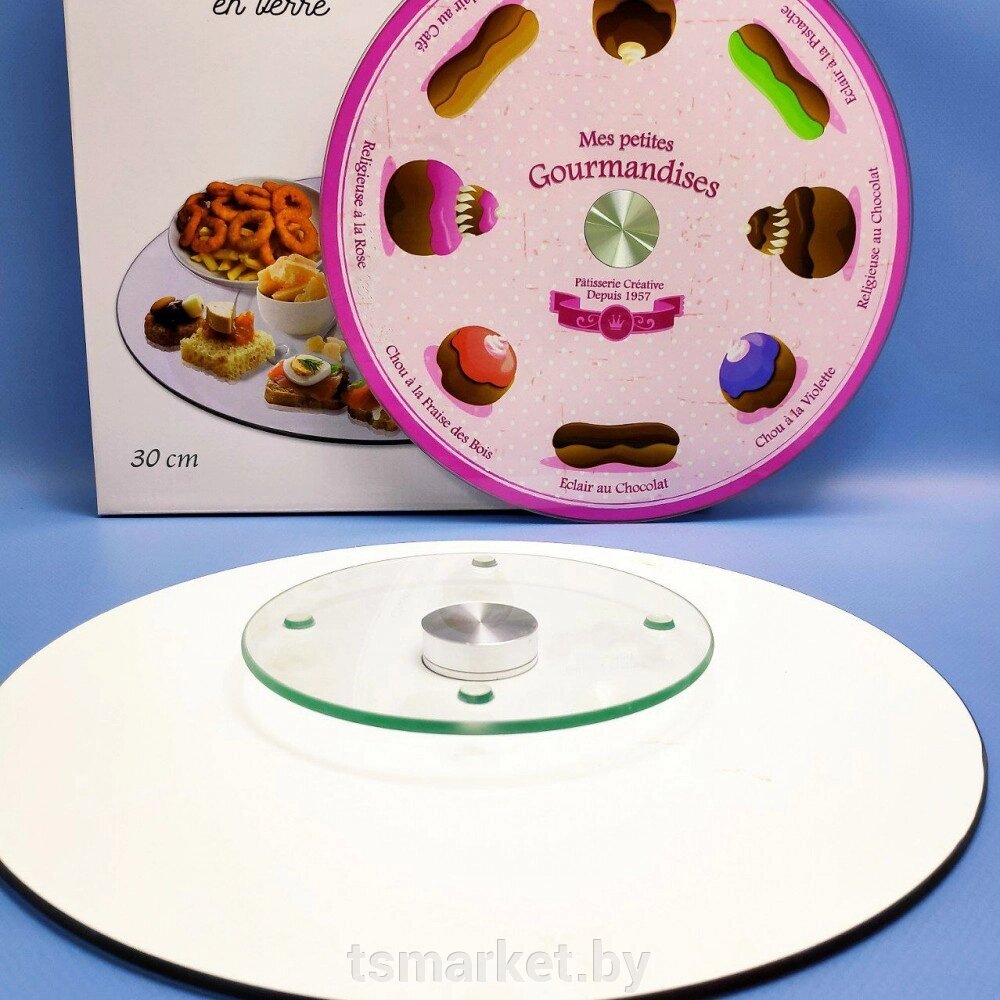 Подставка для торта/поворотный стол для кондитера на стеклянном крутящемся диске, Ø-30см, от компании TSmarket - фото 1