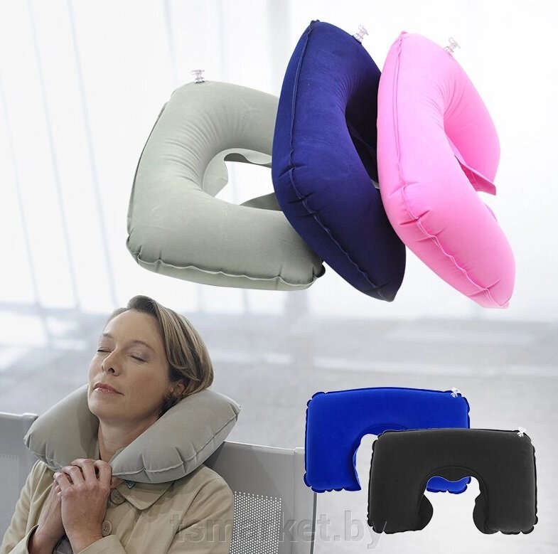 Подушка надувная под голову для путешествий Travel Selection+маска для сна от компании TSmarket - фото 1