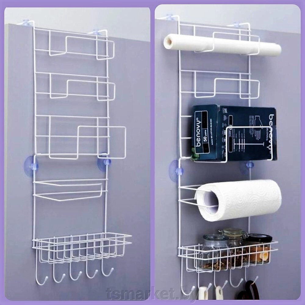 Полка - органайзер для кухни / ванной подвесная 4-х ярусная с держателем бумажных полотенец от компании TSmarket - фото 1