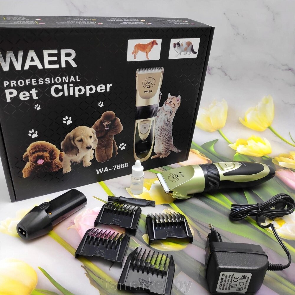 Профессиональная машинка для стрижки собак и кошек Waer professional pet clipper WA-7888 (4 насадки) от компании TSmarket - фото 1