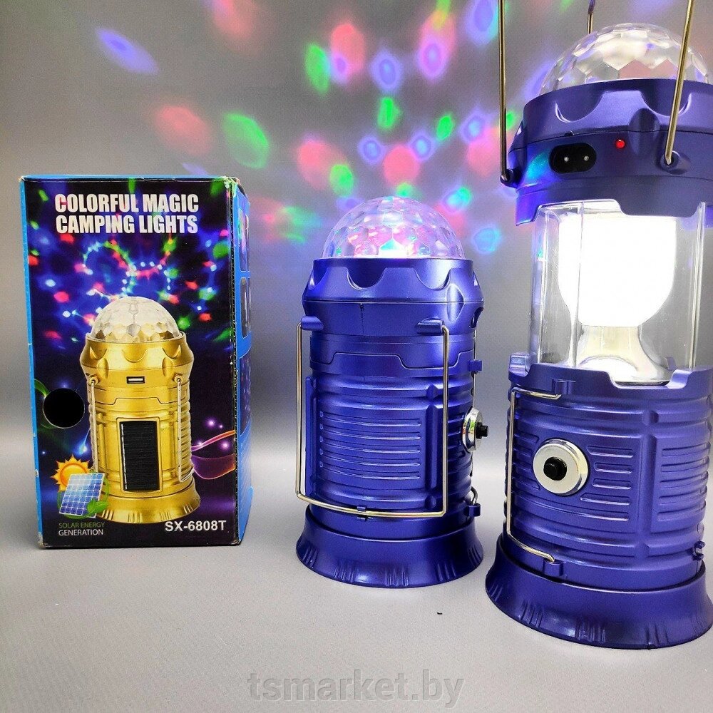 Раздвижной кемпинговый фонарь Colorful Magic c диско лампой и солнечной батареей SX-6888T от компании TSmarket - фото 1