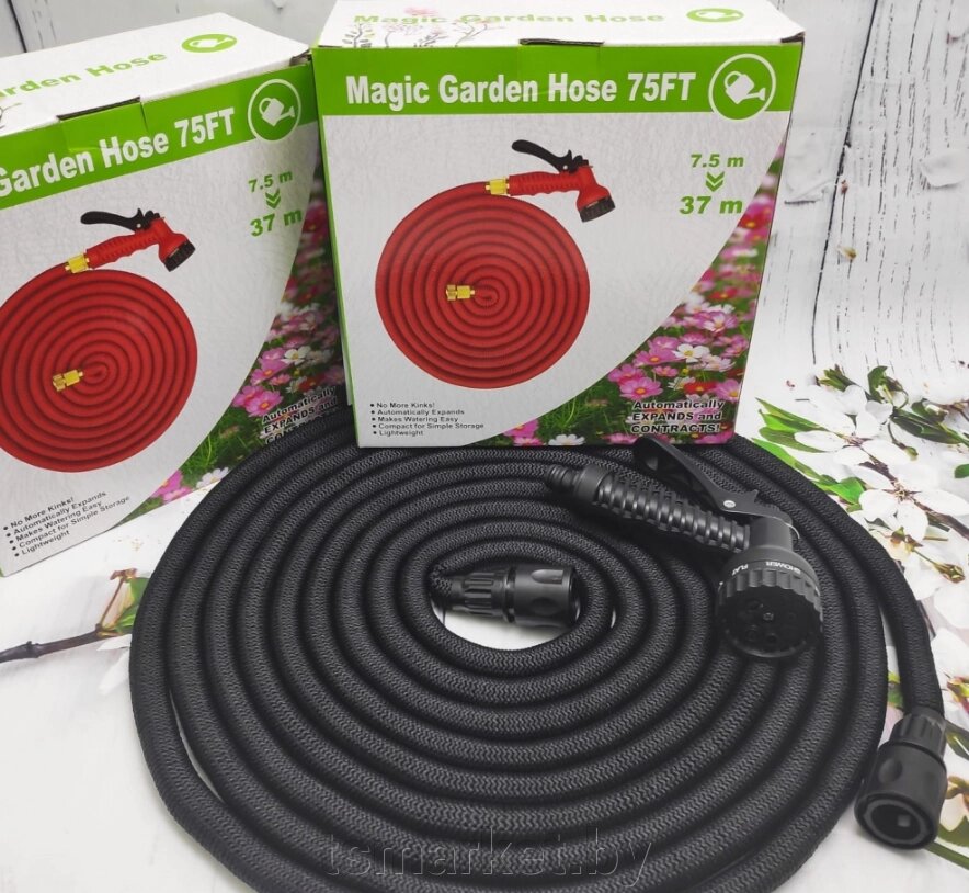 Шланг садовый для воды Magic Garden Hose (8.5m - 35.3m)  с пулевизатором Черный от компании TSmarket - фото 1