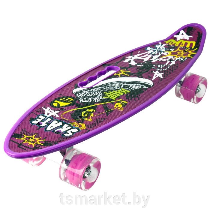 Скейтборд светящийся 55*14 см фиолетовый от компании TSmarket - фото 1