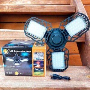 Складная гаражная подвесная лампа на 3 лепестка LED Deformable lamp XF-701 (USB+солнечная батарея, 5 режимов