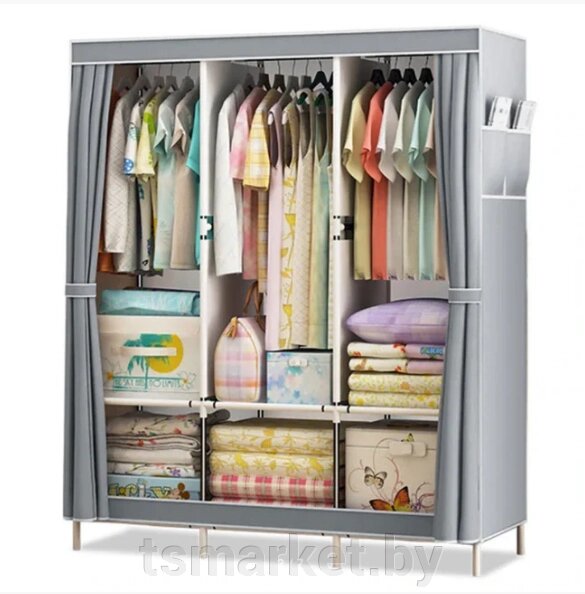 Складной шкаф Storage Wardrobe mod. 88130 130 х 45 х 170 см. Трехсекционный/ Цвет-Серый от компании TSmarket - фото 1