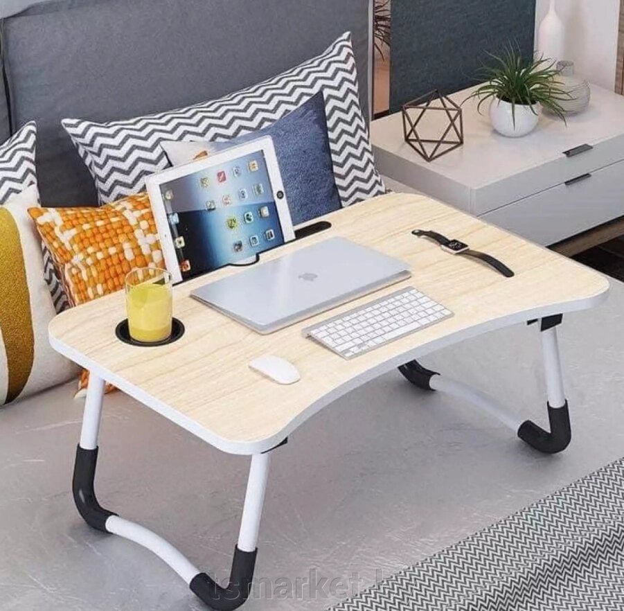 Складной стол (столешница) трансформер для ноутбука / планшета с подстаканником Folding Table, 59х40 от компании TSmarket - фото 1