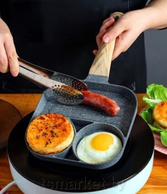 Сковорода разделенная для завтрака с антипригарным покрытием Egg&Steak Frying Pan / Сковорода с ручкой три сек от компании TSmarket - фото 1