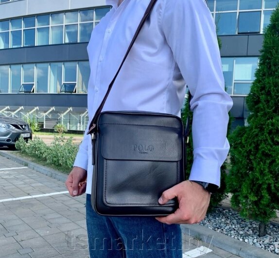 Стильная мужская сумка Polo Videng с плечевым ремнём (темный шоколад) от компании TSmarket - фото 1