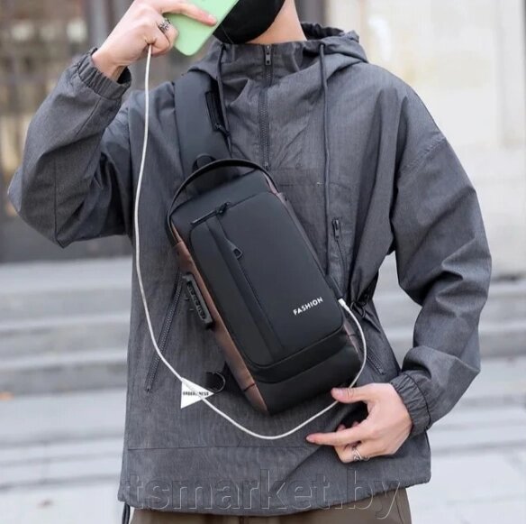 Сумка - рюкзак через плечо Fashion с кодовым замком и USB / Сумка слинг / Кросc-боди барсетка от компании TSmarket - фото 1