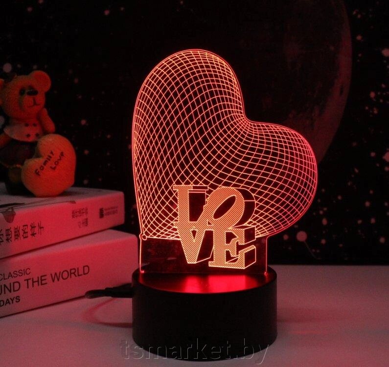 Светильник-ночник 3d эффект Сердце Love от компании TSmarket - фото 1