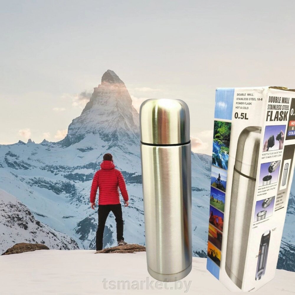 Термос Double Wall Stainless steel flask 500 ml (тепло/холод, нержавеющая сталь, чашка- крышка, клапан) от компании TSmarket - фото 1