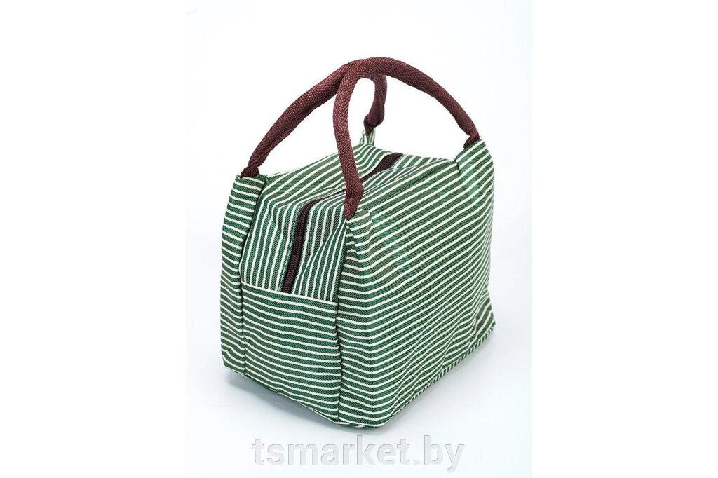 Термосумка для ланч-бокса в полоску «ГОРЯЧИЙ ОБЕД» зеленая (NEW Stripe Lunch Box Bag With Handle green) от компании TSmarket - фото 1