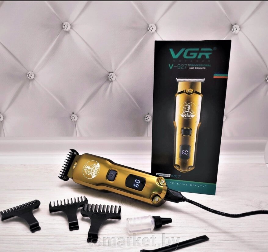 Триммер для стрижки волос, ухода за бородой и окантовкой VGR V-927 VOYAGER 4 насадки, LCD-дисплей от компании TSmarket - фото 1