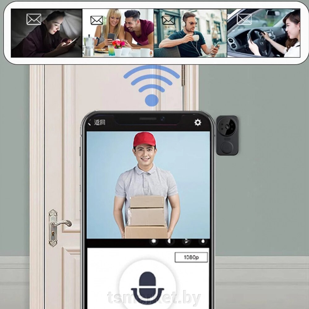 Умный беспроводной видеоглазок Mini Smart DOORBELL Wi-Fi управление от компании TSmarket - фото 1