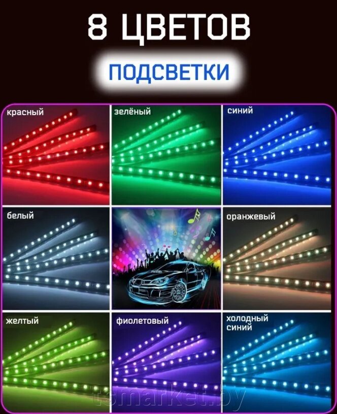 Универсальная светодиодная RGB led подсветка салона с контроллером и датчиком музыки для автомобиля Automobile от компании TSmarket - фото 1