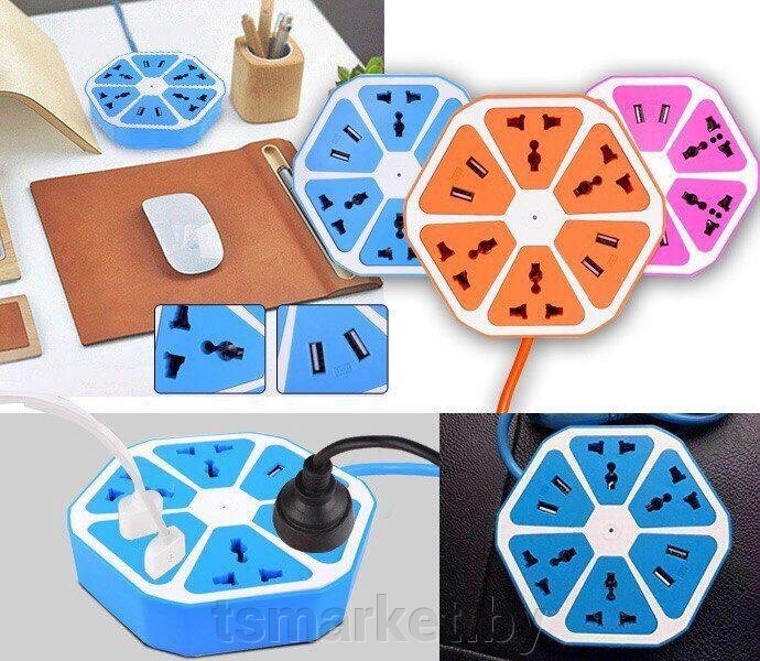 Универсальный разъем питания 4 USB Hexagon Socket от компании TSmarket - фото 1