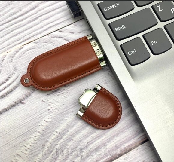 USB накопитель (флешка) Business коричневая кожа, 16 Гб от компании TSmarket - фото 1