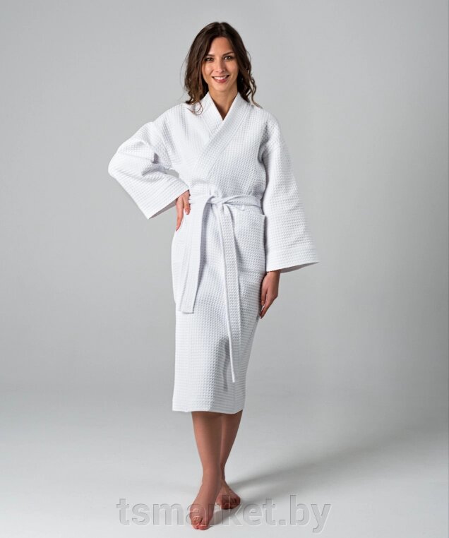 Вафельный женский халат. Цвет белый от компании TSmarket - фото 1
