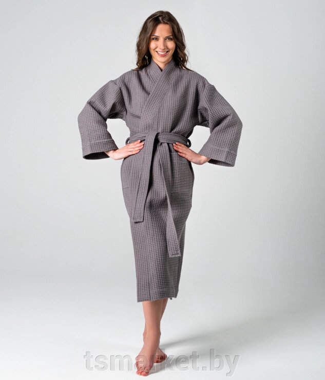 Вафельный женский халат. Цвет серый от компании TSmarket - фото 1