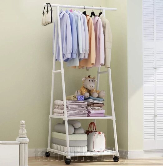 Вешалка передвижная напольная с полками Triangle clothes Rack 160х55х42 см./Стойка для вещей, обуви на колесах от компании TSmarket - фото 1