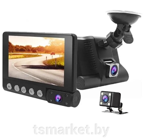 Видеорегистратор с тремя видеокамерами Video CarDVR WDR Full HD 1080P, 4’’ LCD экран от компании TSmarket - фото 1