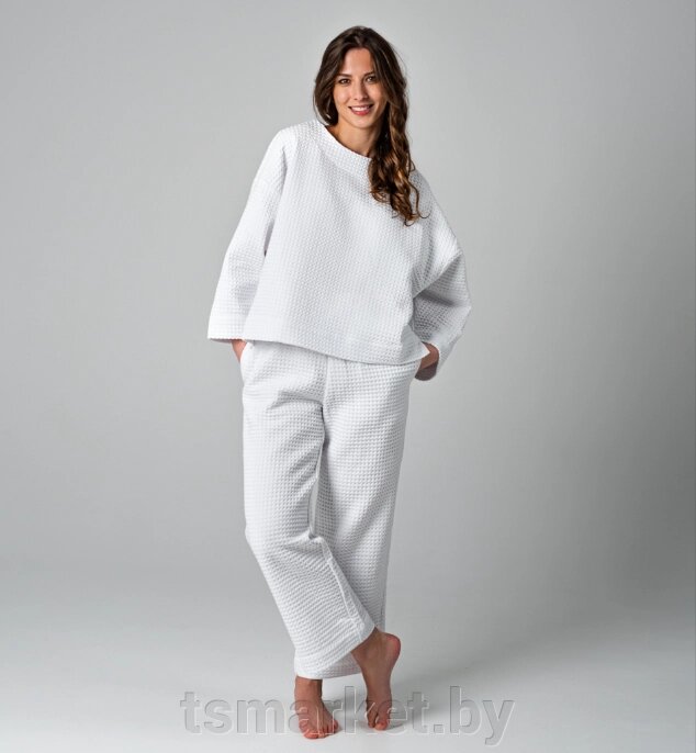 Женский домашний костюм вафельный / пижама (белый) от компании TSmarket - фото 1