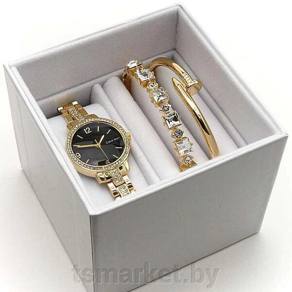 Женский подарочный набор 3в1 CALVIN KLEIN часы + два браслета в брендированной коробочке от компании TSmarket - фото 1