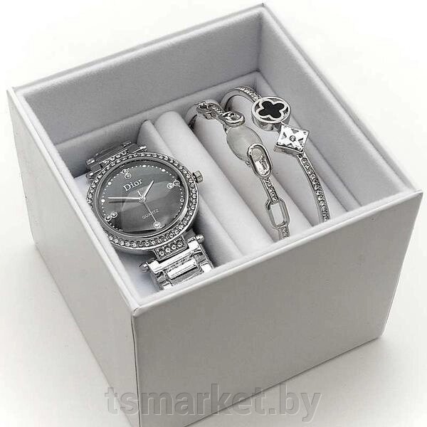 Женский подарочный набор 3в1  DIOR часы + два браслета в брендированной коробочке от компании TSmarket - фото 1