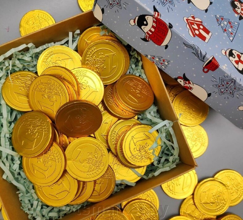 Золотые шоколадные монеты «Евро», набор 20 монеток (Россия) от компании TSmarket - фото 1