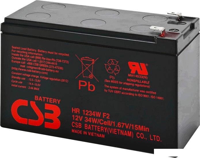 Аккумулятор для ИБП CSB HR1234W F2 (12В/9 А·ч) от компании Интернет-магазин marchenko - фото 1