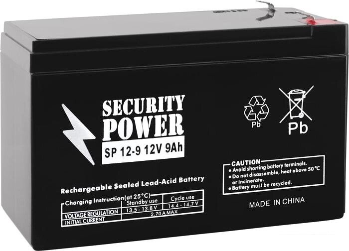 Аккумулятор для ИБП Security Power SP 12-9 F1 (12В/9 А·ч) от компании Интернет-магазин marchenko - фото 1