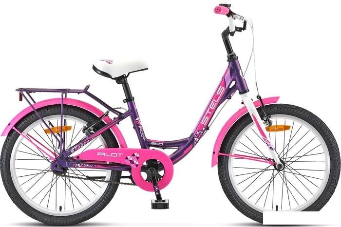 Детский велосипед Stels Pilot 250 Lady 20 V020 2021 (белый/фиолетовый) от компании Интернет-магазин marchenko - фото 1