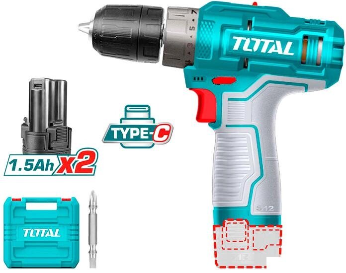Дрель-шуруповерт Total TDLI12202 (с 2-мя АКБ, кейс, без ЗУ) от компании Интернет-магазин marchenko - фото 1