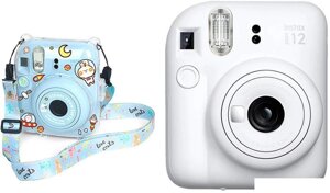 Фотоаппарат Fujifilm Instax Mini 12 (белый) + голубой чехол Sundays с ремнем