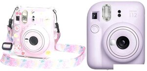 Фотоаппарат Fujifilm Instax Mini 12 (фиолетовый) + розовый чехол Sundays с ремнем