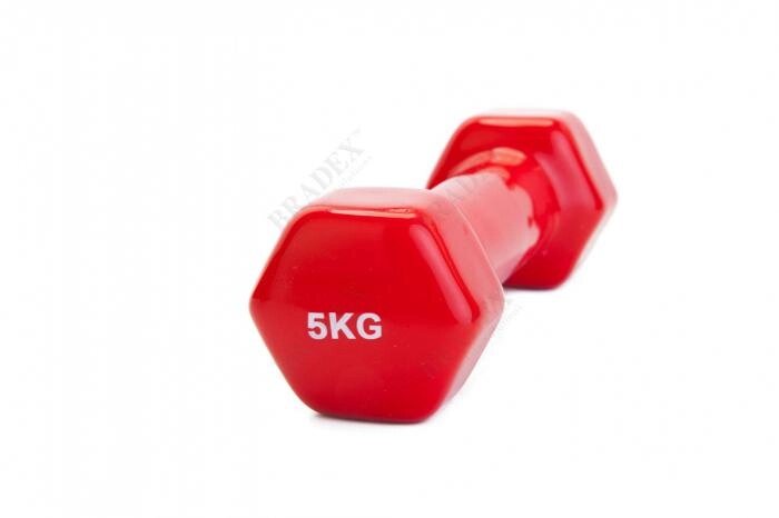 Гантель обрезиненная 5 кг, красный от компании Интернет-магазин marchenko - фото 1